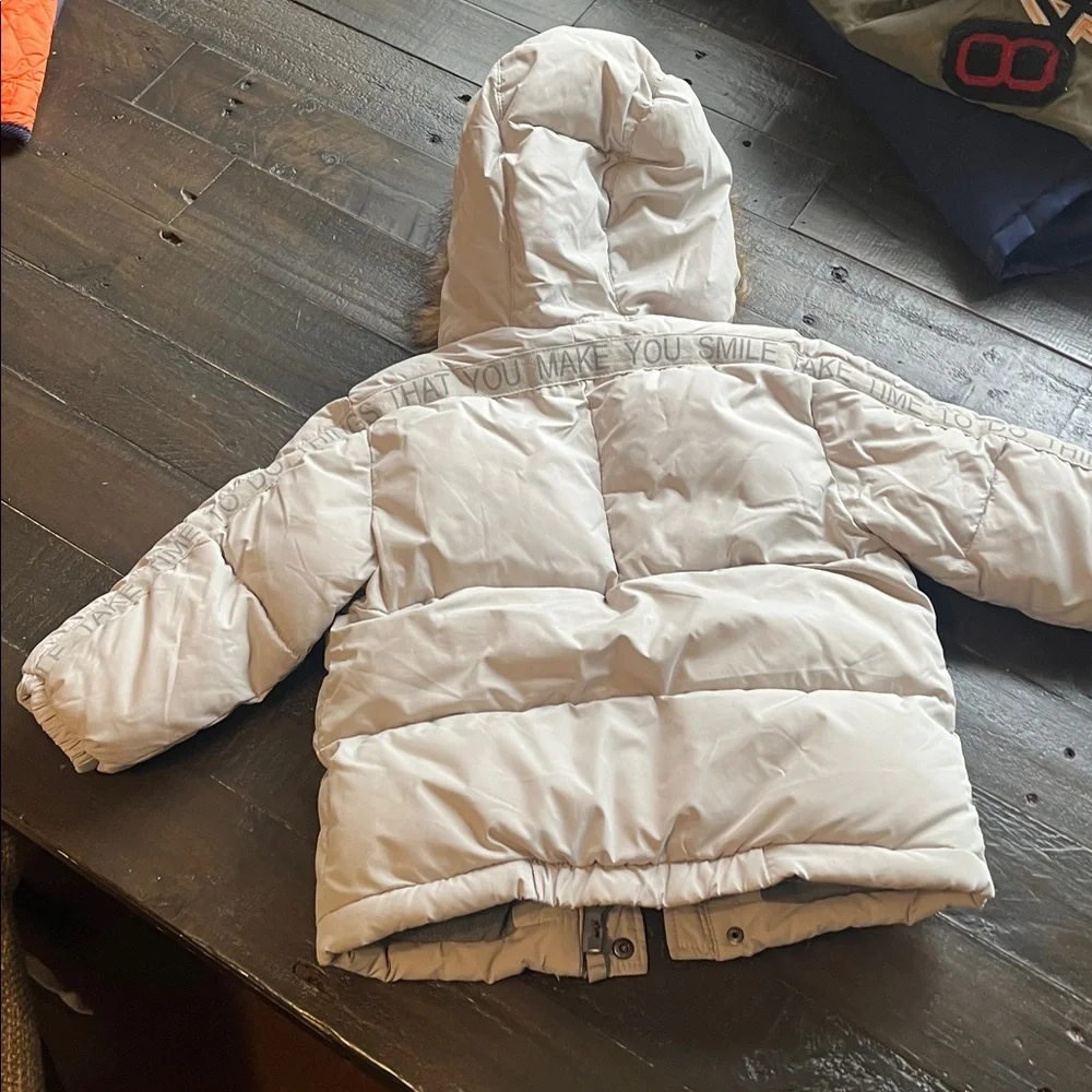 Zara Kids Beige Puffer Jacket with Faux Fur Hood